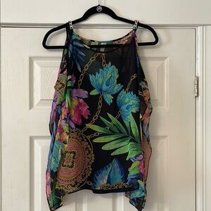 Jennifer Lopez Asymmetrical Black and Blue Tank Top